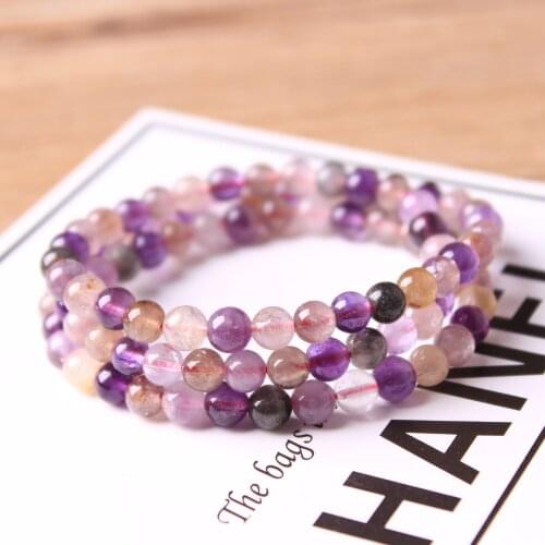 Natural Colorful Auralite 23 Cacoxenite 3 Laps Bracelet Round Beads 6mm Women Reiki Stone Canada Rarest Bracelet AAAAA
