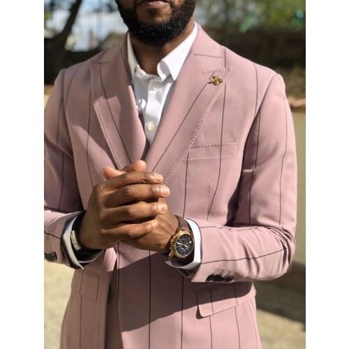 New Latest Wide Stripe Men Suits Stylish Formal Party Prom Slim Fit Tuxedo Costume Homme Groom Terno Masculino Blazer 2 Pcs