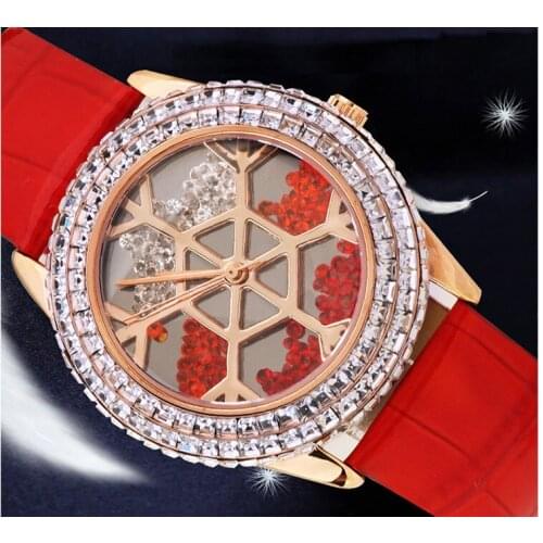 New Designer MELISSA Snowflake Watch Moving Crystals Women Dress Wristwatch Genuine Leather Quartz Relogio Feminino Montre MP151