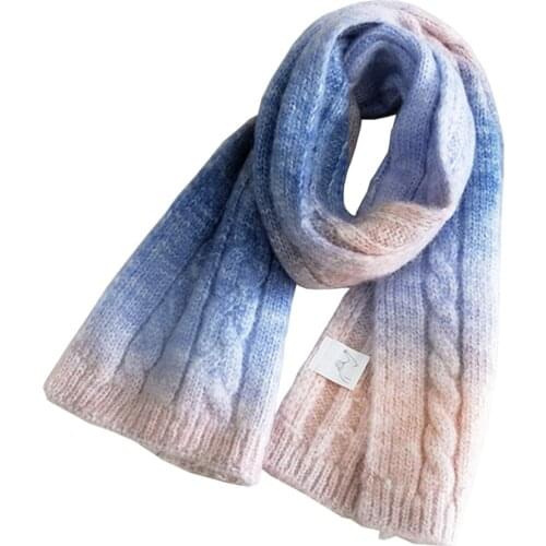 Pastal Rainbow Winter Ladies Scarf Double-Faced Gradient Knitted Shawl Wraps Pashmina Sjaal Voor Dames Encharpe Bufandas Mujer