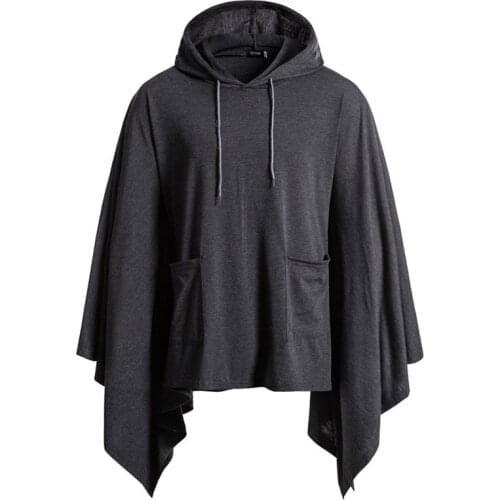 Casual Hooded Poncho Cape Cloak Fashion Coat Hoodie Pullover Hip Hop Streetwear Hoody Sweatshirt Men Party Stage Costume Homme