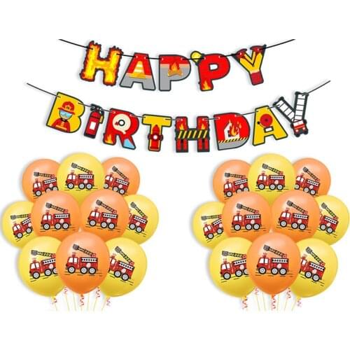 Fire Truck Balloons Birthday Party Decorations Boys Fireman Party Supplies Birthday Banner flag Firetruck Balloons cakes Topper