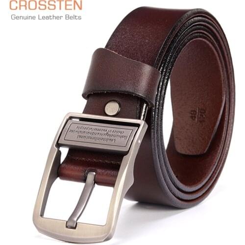 Crossten genuine cowskin leather luxury strap male belts for men classice vintage pin buckle High quality extra long Waist Belt