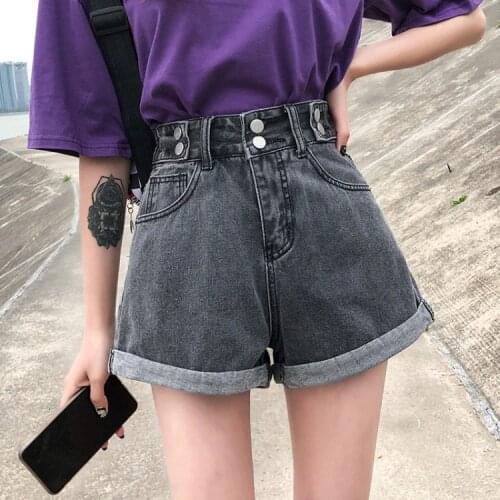 Denim Shorts Women Grey Black Blue Apricot Short Jeans Wide Leg Vintage Solid High Waist Shorts Women Summer Twerk Shorts Mujer