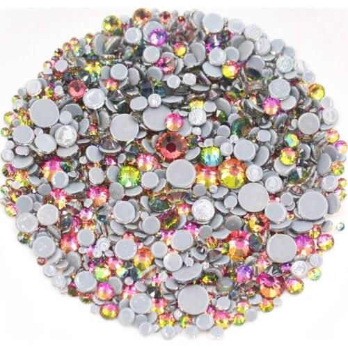 Mix Size 1000pcs Hot Fix Rhinestones Rainbow Shiny Crystals Strass Trim Garment Stones Glue Back Hotfix Rhinestones For Clothes