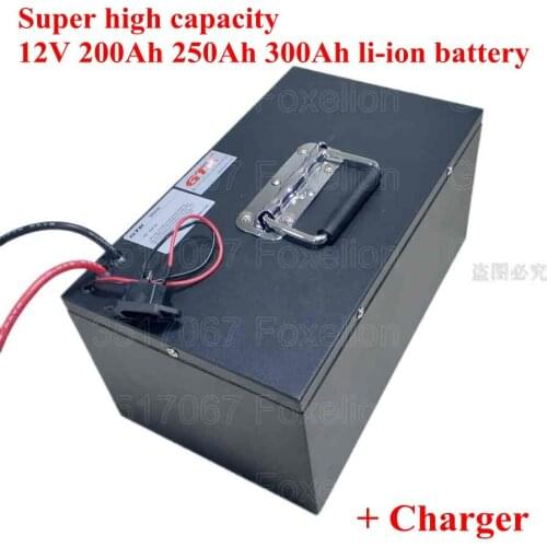 Super high capacity 12V 200Ah 250Ah 300Ah Lithium li-ion lipo power battery for boat motor solar wind energy UPS + 10A charger