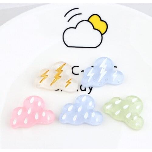 Cute Cloud Rain Light Resin Cabochon Ornament Accessories 10pcs 26*18mm Flatback Ornament Accessories Charms Pendant DIY Patch