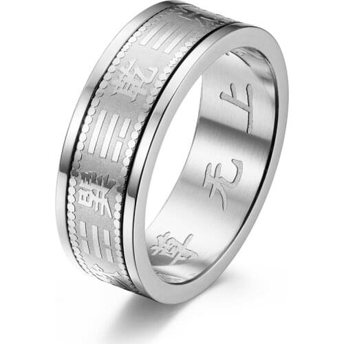 Taoist Gossip Yin Yang Stainless Steel Rings Taoism Tai Chi Finger for Men Boy Lucky Amulet Jewely