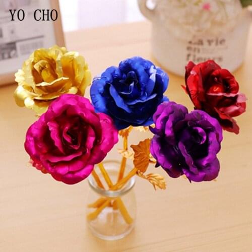 YO CHO creative wedding flower gold plated rose artificial flowers Mothers Day Valentines day girlfriend birthday gift roses