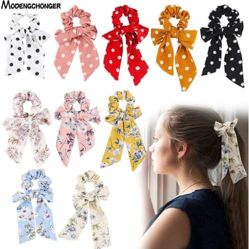 For Women Hair Scarf Floral Print Elastic Bohemian Hairband Bow Hair Rubber Ropes Scrunchie Girls Hair Ties Hair Accessories
