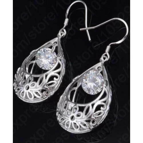Love Girlfriend Birthday New Year Gift 925 Sterling Silver Cubic zirconia Fashion Jewelry Beauty Hollow Drop Earrings For Women