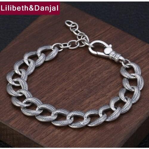 Women Men Bracelet Bangle 100% Real 925 Sterling Silver Creative Feather friendship Bracelet homme Jewelry accesorios mujer B06