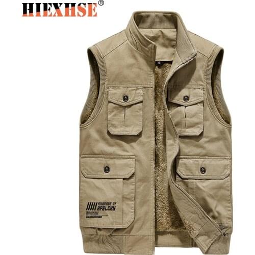 HIXEHSE Men Vest Jacket Coat Winter Fleece Brand Casual Loose Big Pockets High Quality Cotton Vests Plus Male Sleeveless Jackets