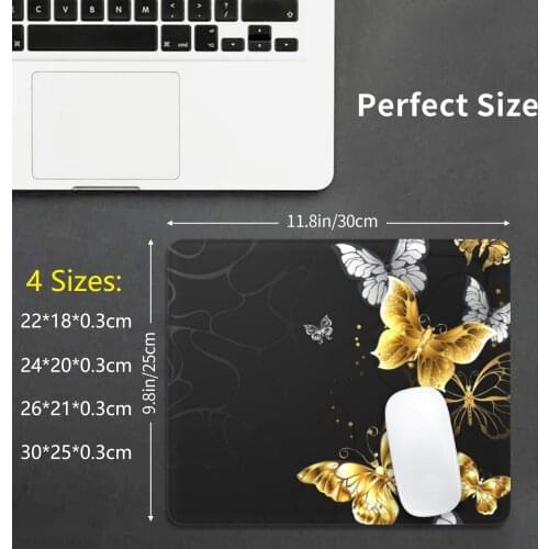 Gold And White Butterflies Mouse Pad DIY Print Flock Gold Jewelry Jeweler Brooch Black Background