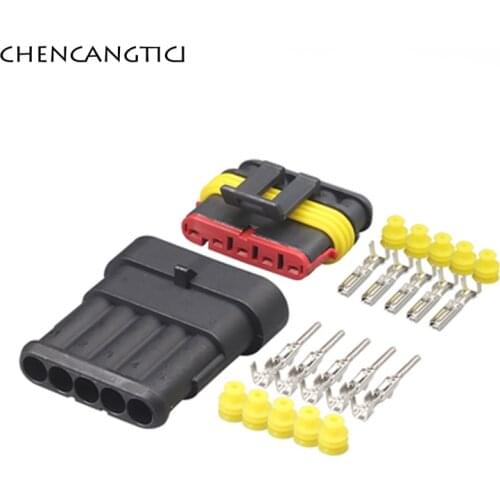 5 Sets 5 Pin Way Superseal Waterproof Autelectrical Wire Connector Male Female Plug Tyco AMP Socket 282089-1 282107-1