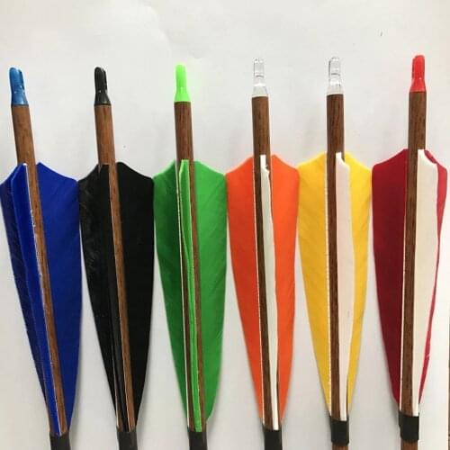 12pcs 32inch Wood Skin Carbon Arrows Spine 400 450 500 600 700 With 5" Turkey Feather for 20-50 lbs Longbow Hunting