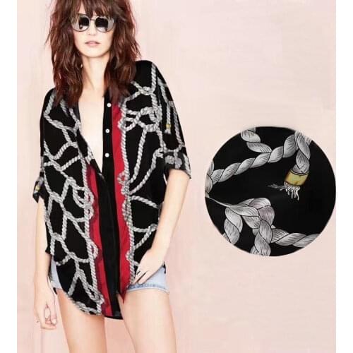 140cm wide 19mm 97% mulberry silk & 3% spandex rope print stretch black silk satin fabric for dress shirt clothes cheongsam