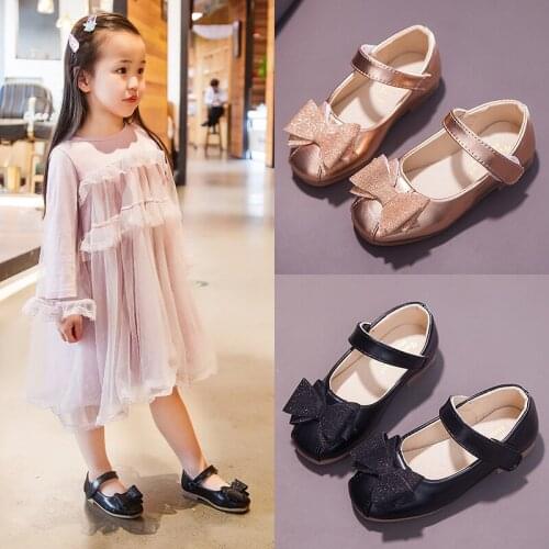 2019 Child Bow Little Girls Dress Bow Princess Party Shoe For Wedding Shoes Big Kids Leather Shoes 3 4 5 6 7 8 9 10 11 12 Years