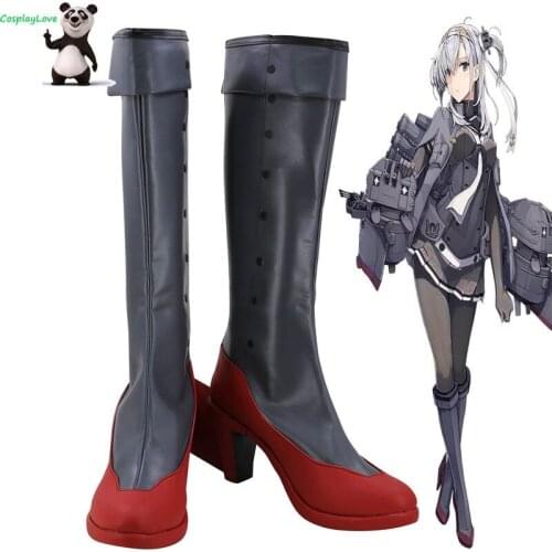 CosplayLove Azur Lane Suzutsuki Gray Red Shoes Cosplay Long Boots Leather Custom Made For Halloween Christmas