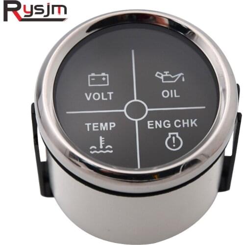 52mm 4LED Alarm Gauge Meter with Volt Oil Pressure Water Temp CHK Engine Alarm for marine boat motorcycle Red Backlight 9-32V