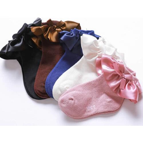 Kids girl bow satin lace socks children Boneless hand sewing Princess lace dance sock spring cotton fashion princess sock
