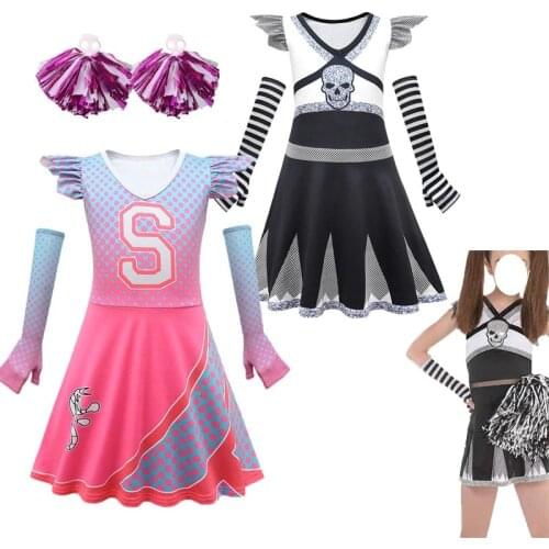 Kids Zombies 2 Addison Cosplay Carnival Halloween Skeleton Costume for Girls Fancy Dress Cheerleader Outfits Funny Party Clothes
