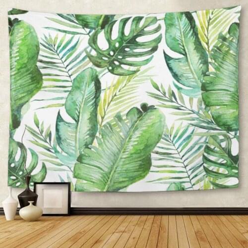 Green Tropical Palm Fern Leaves on Watercolor Hand Jungle Tapestry Wall Hanging for Living Room Bedroom Dorm 50x60 inches