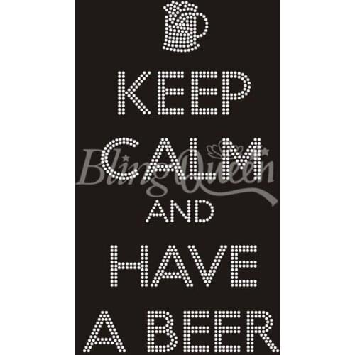 BlingQueen 25PCS/LOT Korean Rhinestone Transfers Keep Calm and Have A Beer Design
