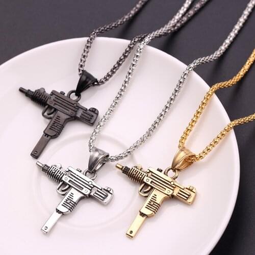 Cool Gothic Hip Hop UZI Kolye GUN Shape Pendant Necklace Army Style Male Chain Men Necklaces Jewelry