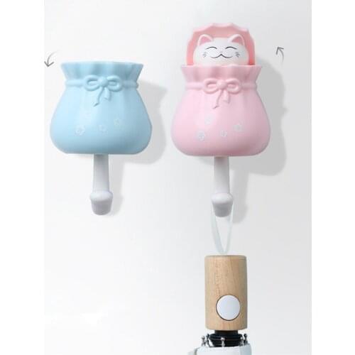 Hook Lucky Bag Cat Hook Creative Cute Cat Plastic Hook Key Umbrella Clothes Hook Strong Bathroom Viscose Hook Wall Hanger
