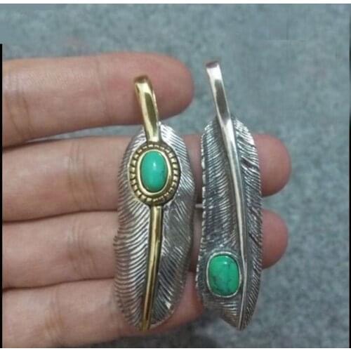 Takahashi Kagura Goros 925 Sterling Silver Creative Hand Inlaid Turquoise Feather Pendant Men And Women Thai Silver Jewelry