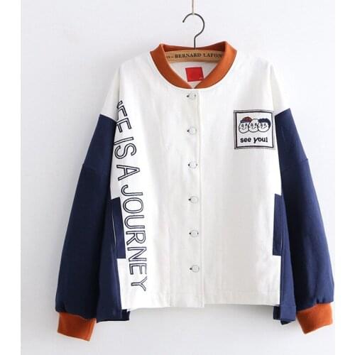 Spring Cartoon Embroidery Jacket Women Patchwork Long Sleeve Short Coat Loose Sweet Bomber Jackets Female Windbreaker Outwear