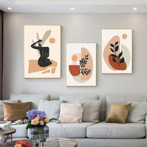 Minimalist Abstract Nude Girl Geometry Leaf Plant Nordic Poster Wall Art Print Canvas Painting Decor Pictures For Living Room