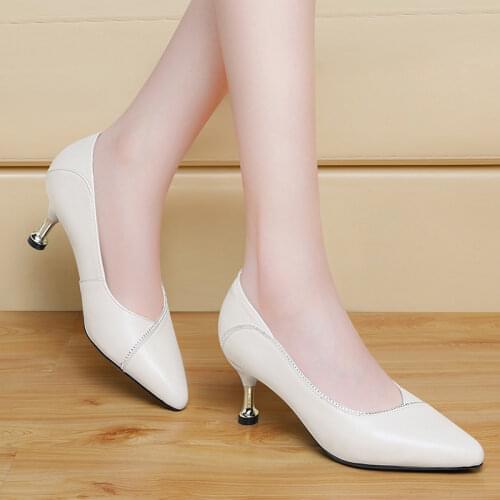 Soft Leather Shallow Fashion Womens High Heels Shoes Pointed Toe Women Pumps Show Thin Female Office Shoe Shallow red