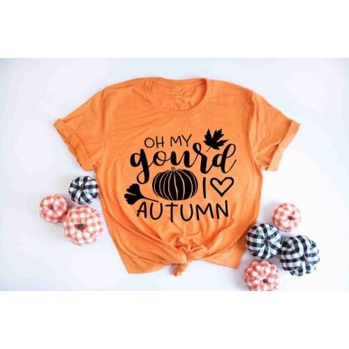 Oh My Gourd I love Autumn Cute Fall Autumn T-Shirt Pumpkin Graphic Harvest Halloween thanksgiving day top tumblr tshirt- K361