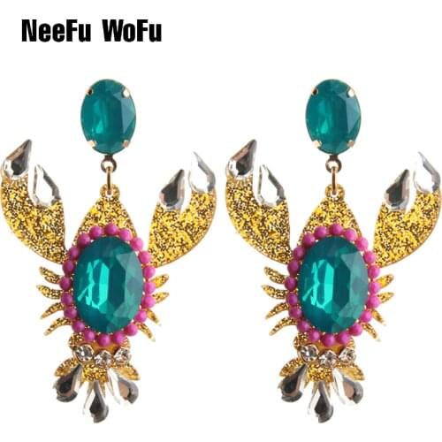 NeeFu WoFu Drop Resin lobster Earrings Brand Crystal Big Earring Large Long Brinco Ear Accessories Oorbellen Christmas Gift