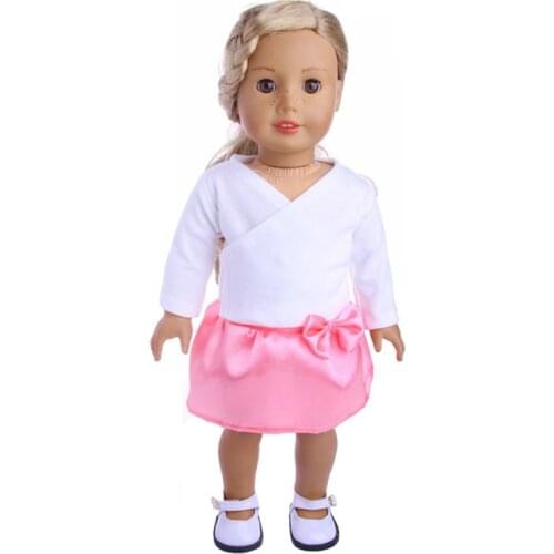 Doll Clothes Cute Princess White Long Sleeve Pink Bow SkirtFit 18 Inch American Doll for Chrid birthday Gift