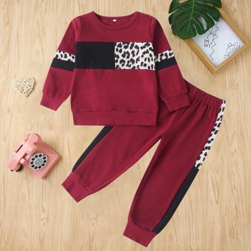 Baby boys and girls spring and autumn leopard print cotton fashion casual long-sleeved two-piece suit baby boy clothes girl suit