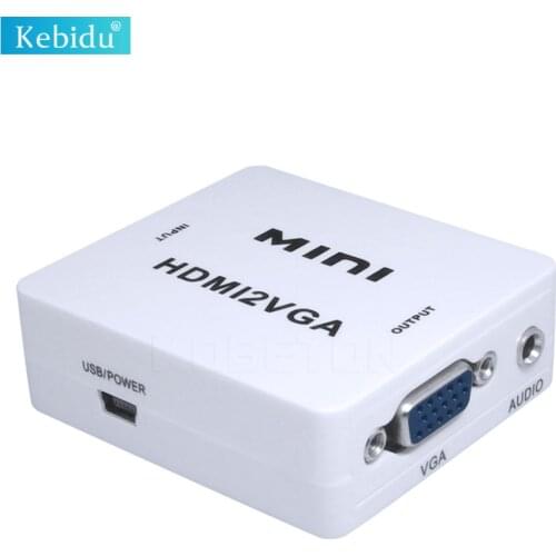 Kebidu MINI HDMI2VGA HD 1080P HDMI-compatible to VGA Converter With Audio HDMI2VGA Video Box Adapter For Xbox360 PC DVD PS3