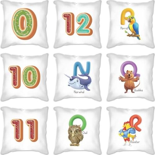 Pillowcase Creative cartoon animal alphabet Cushion Cover Cushion Velvet Cover Home Furniture Throw Case Decorative Bedroom
