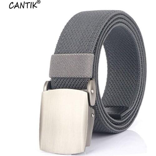 CANTIK Men Quality Elastic Force Nylon Belt Simple Design Sliver Automatic Buckle Canvas Belts Men Clothing Accessories CBCA228