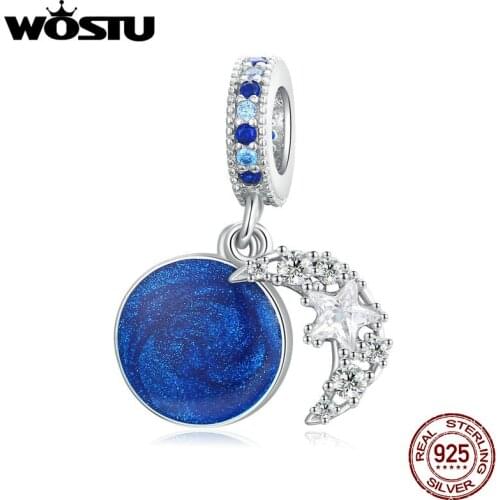 Wostu 925 Sterling Silver Romantic Night Sky Charm for Original Silver Plated platinum Bracelet Fine Jewelry DIY Bangle BDX331