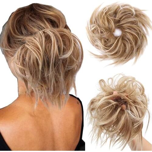 Synthetic Messy Bun Chignon Donut Gary Brown Color Hair Bun Scrunchie Elastic Hair Rope Rubber Band Hair Extensions