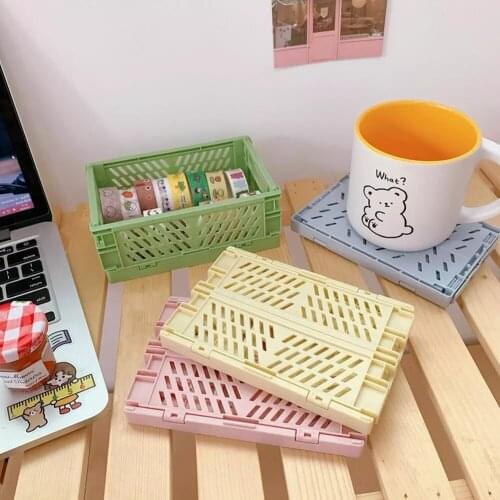 Folding Plastic Basket Desktop Large Capacity Sundries Toy Storage Box Fruit Basket Cosmetic Container Organizer Kitchen Items