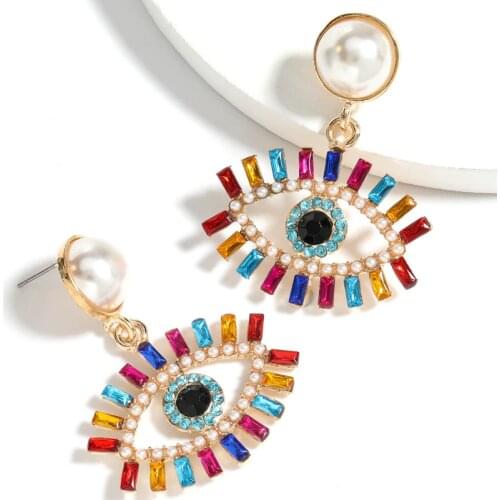 Crystal Big Devil Eyes For Women Drop Earrings Metal Punk Boho Dangle Fashion Colorful Rhinestone Design Ethnic Jewelry Gift New