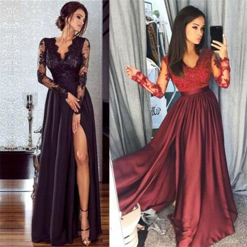 US Womens Sexy Deep V Neck Dress Lace Chiffon Dress Formal Ball Gown Prom Bridesmaid Long Maxi Dresses
