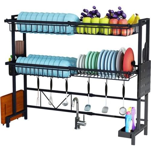 1/2Tier Multi-use Stainless Steel Dishes Rack Dual Sink Drain Rack Adjustable Kitchen Oragnizer Rack Dish Shelf Sink Drying Rack