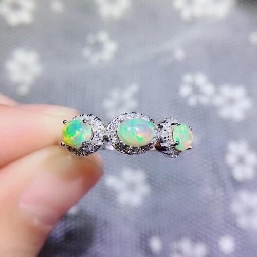 100% natural opal ring for engagement 4 mm * 5 mm brilliant opal silver ring real 925 sterling silver opal ring romantic gift