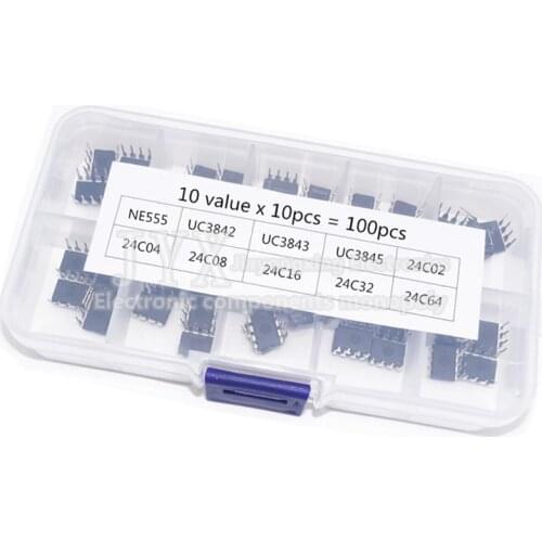 100pcs/lot In common use DIP-8 IC kit NE555 UC3842 UC3843 UC3845 24C02 24C04 24C08 24C16 24C32 24C64 DIP8 each 10pcs