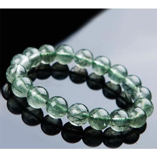 11mm Brazil Genuine Natural Green Hair Rutilated Quartz Crystal Round Beads Stretch Charm Bracelet Free Shipping
